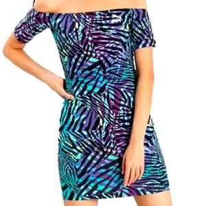 0220 NEW PUMA Bodycon Blue Animal PrintDress L